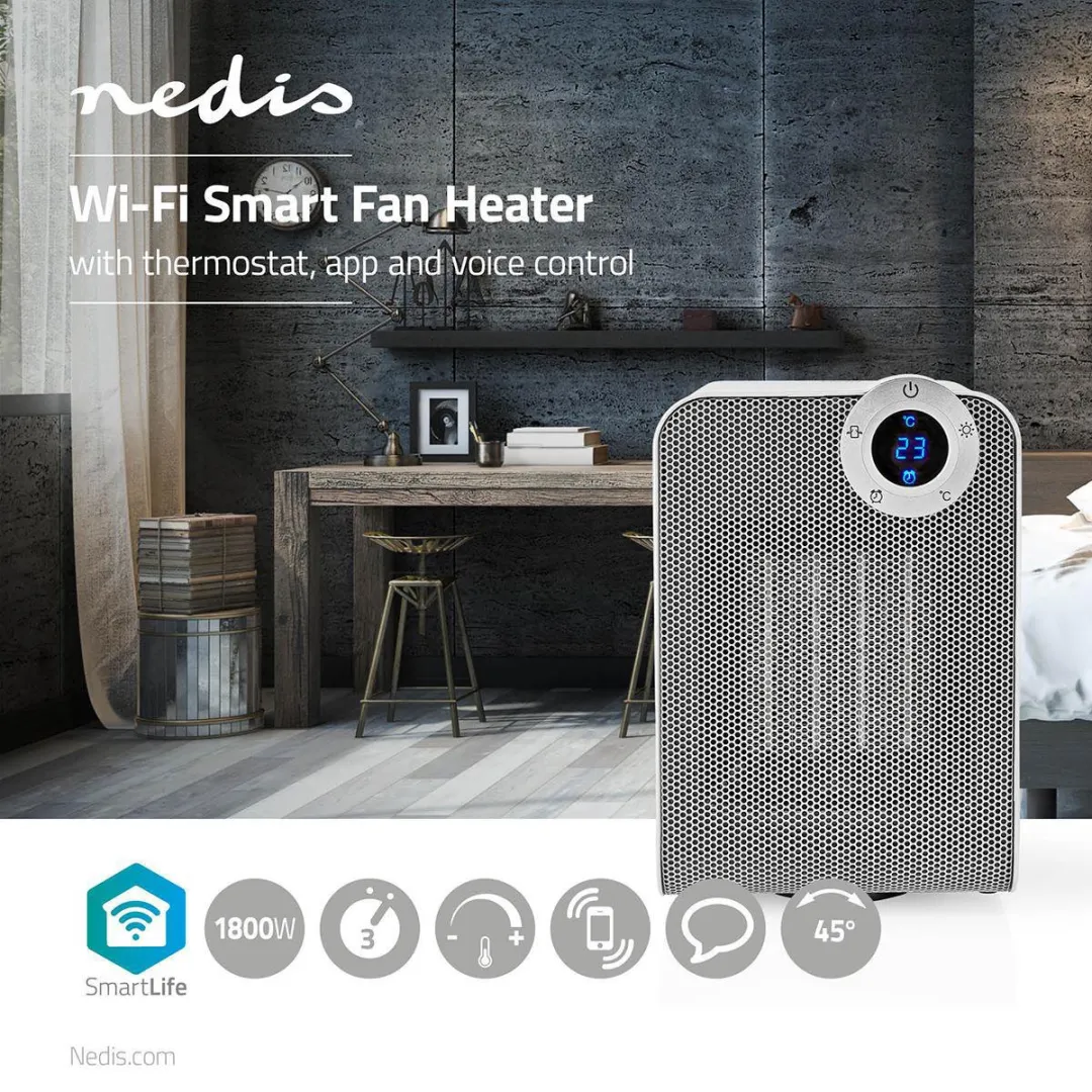 Nedis SmartLife WIFIFNH20CWT Keramische PTC-Ventilatorkachel 1800W - Wit
