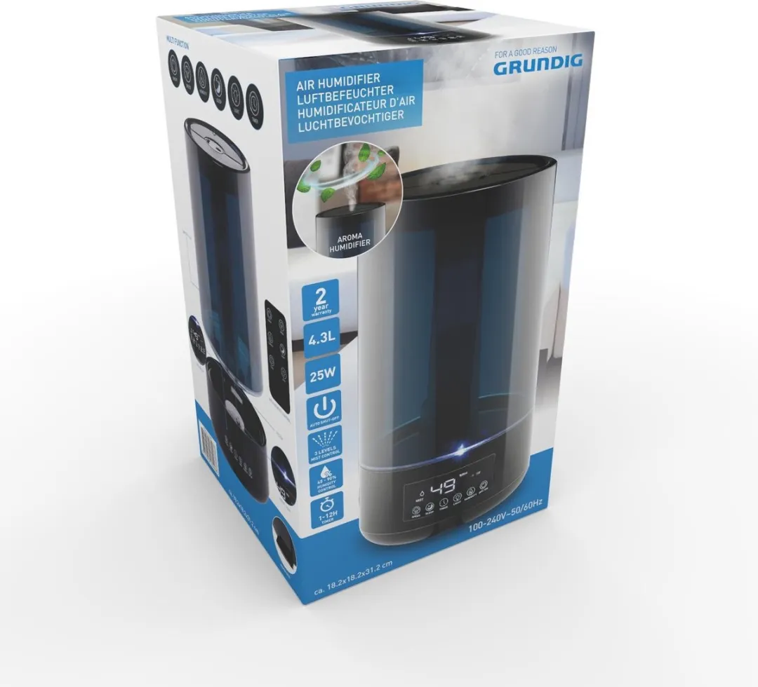 Grundig 4,3 Luchtbevochtiger 4.3L - 25W - 35m² - Zwart - afbeelding 6 van 6