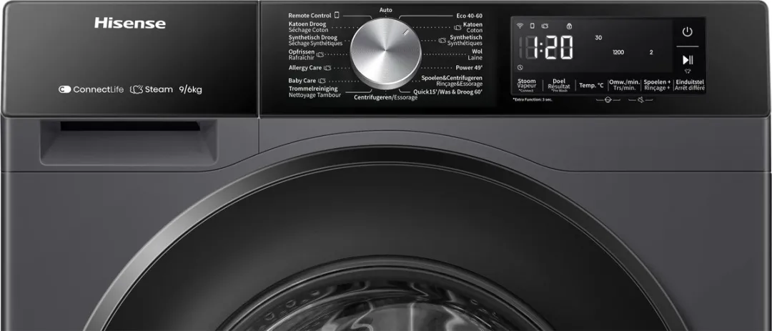 Hisense WD3S9043BB3 Was-Droogcombinatie 9/6kg - 1400 RPM - Zwart
