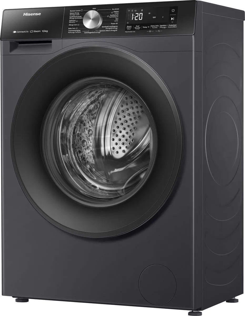 Hisense WD3S9043BB3 Was-Droogcombinatie 9/6kg - 1400 RPM - Zwart