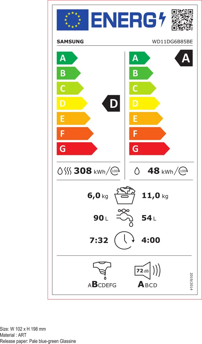 Samsung AI Wash WD11DG6B85BE Wasdroogcombinatie 11/6kg - Wit
