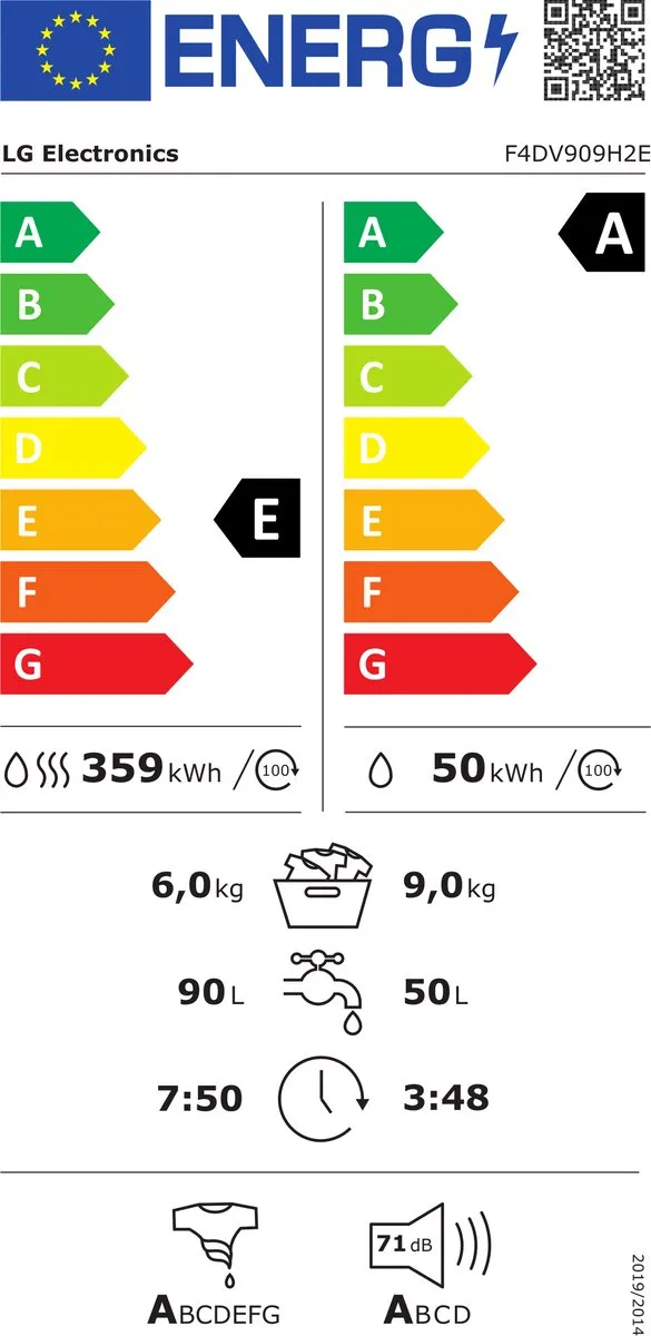 LG F4DV909H2E Wasdrogercombinatie Vrijstaand Wit - 6 kg