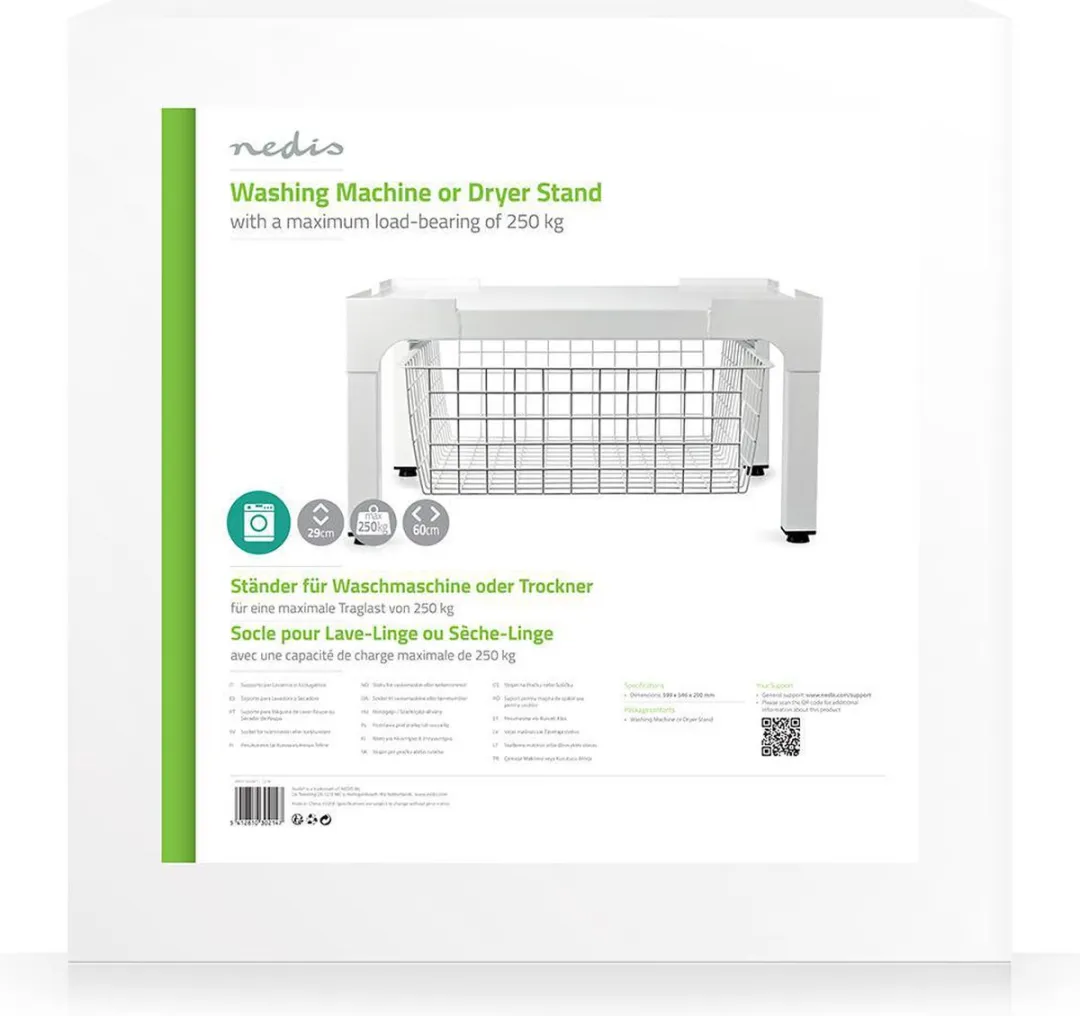 Nedis Wasmachine Verhoger met Mand - Opbouwmeubel - Wasmachine en Droger - 200 kg - Wit