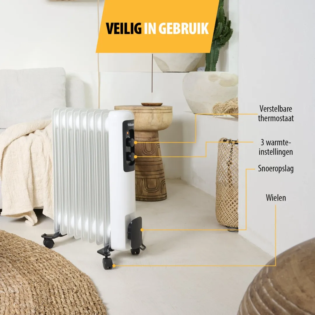 Tristar Elektrische Kachel KA-5179 - Oliegevulde radiatorkachel - 3 warmtestanden - Instelbare thermostaat - 9 ribben - Wit