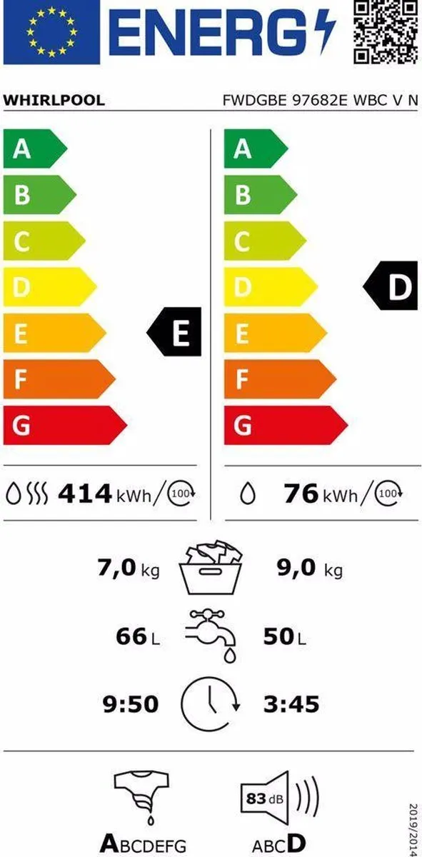 Whirlpool FWDGBE 97682E WBC V N Was-droogcombinatie 9/7 kg - Wit