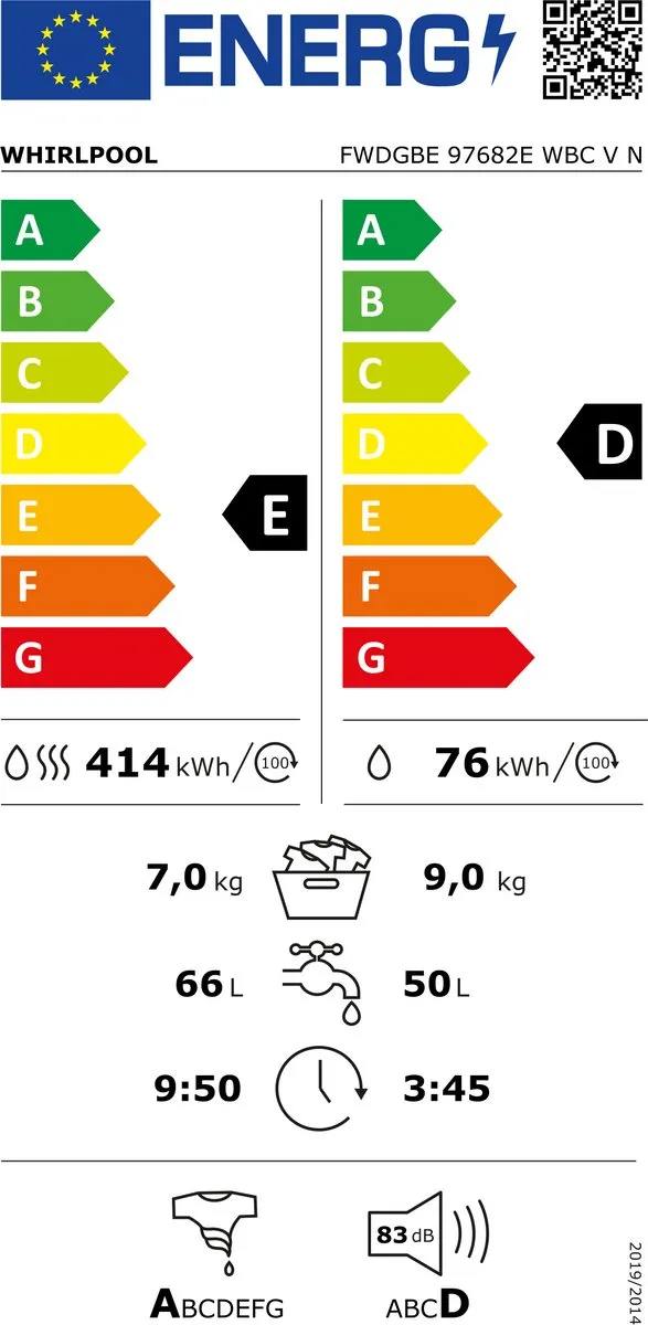Whirlpool FWDGBE 97682E WBC V N Was-droogcombinatie 9/7 kg - Wit
