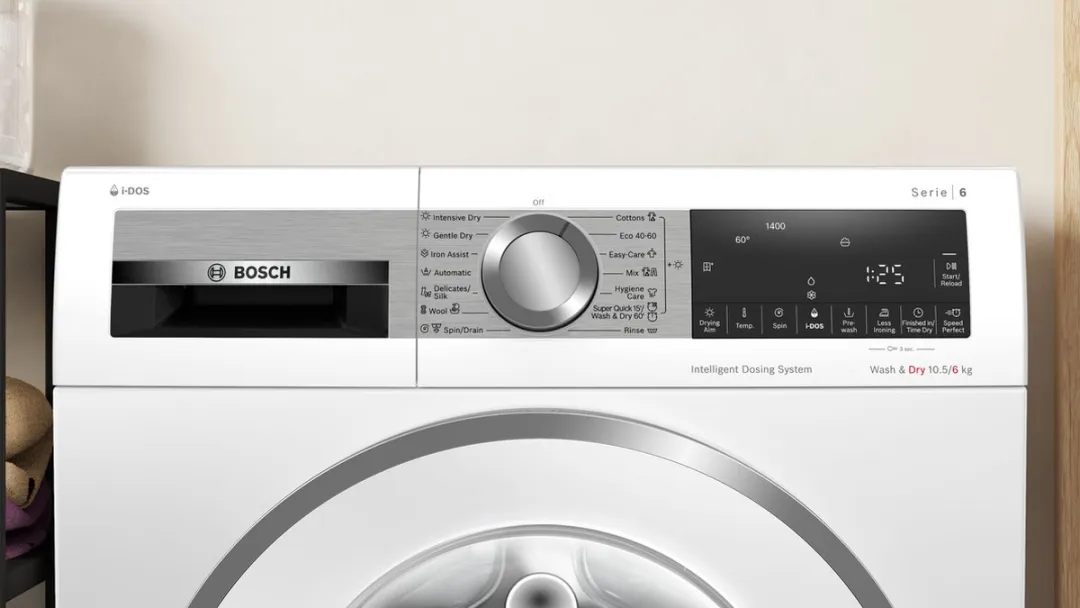 Bosch WNG254A9BY - Serie 6 - Was-droogcombinatie - Wassen en drogen in 1 keer - Extra stil - 10.5/6 kg - 1400 rpm - Automatisch doseren - Met stoom - ENG Display