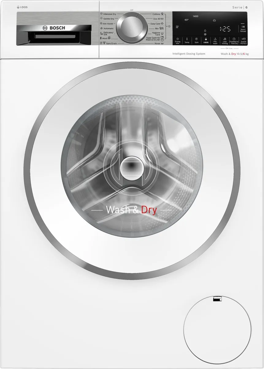 Bosch WNG254A9BY - Serie 6 - Was-droogcombinatie - Wassen en drogen in 1 keer - Extra stil - 10.5/6 kg - 1400 rpm - Automatisch doseren - Met stoom - ENG Display
