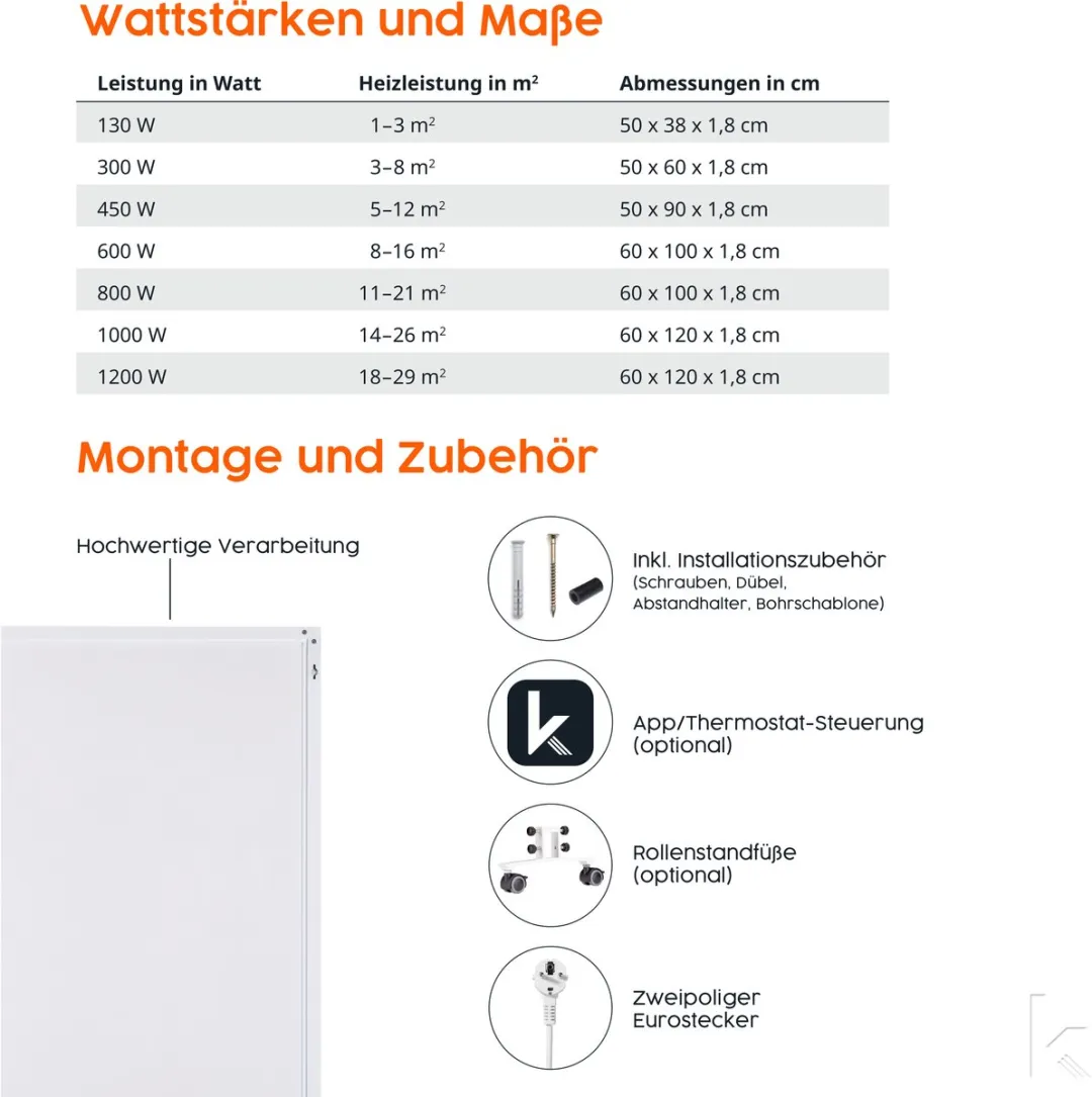 Könighaus Infrarood Verwarmingspaneel 450W - Wit - Smart WLAN-thermostaat
