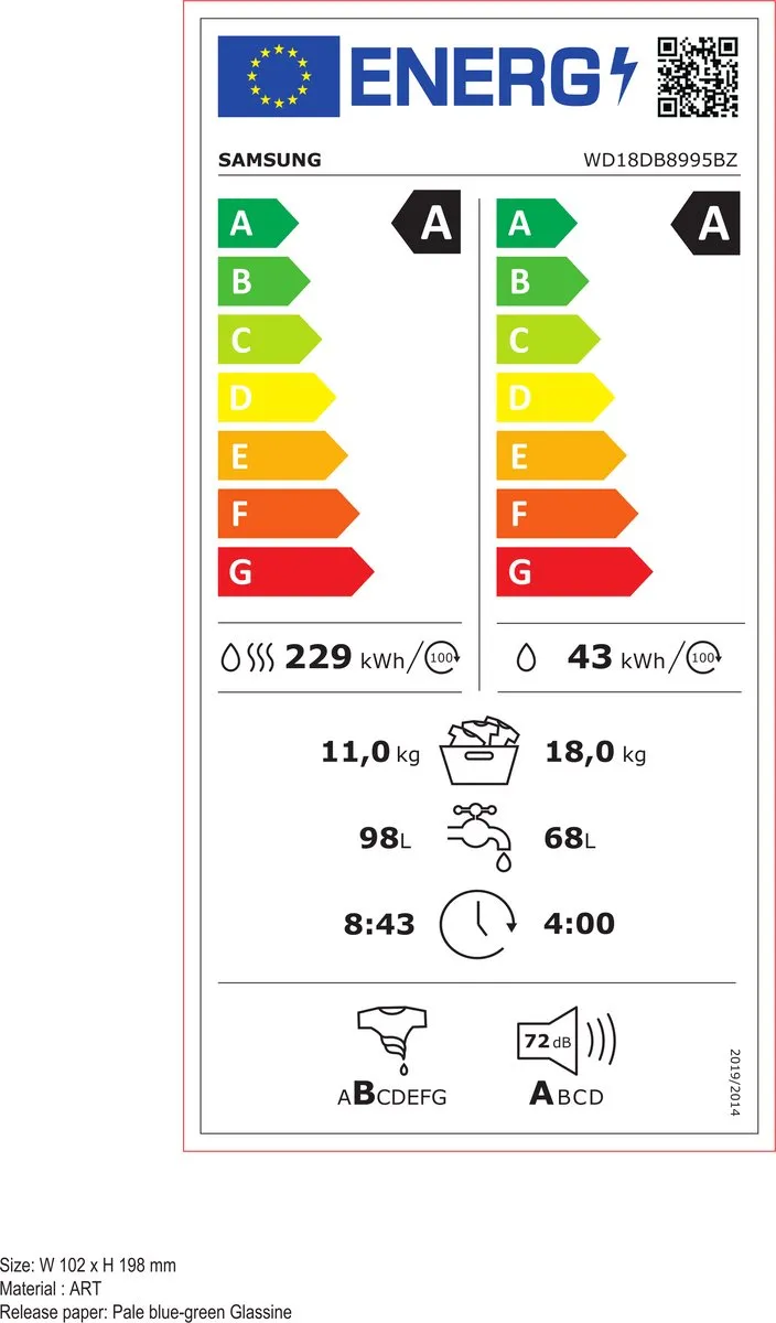 Samsung Bespoke AI WD18DB8995BZT2 Warmtepomp Was-Droogcombinatie 18/11kg - Roestvrij staal