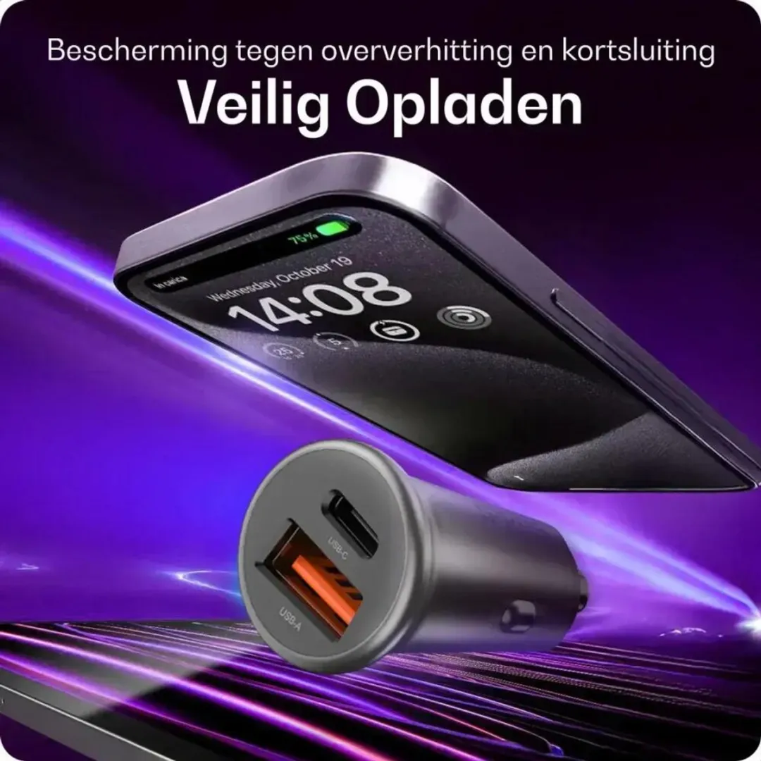 Buddi Way Universele Telefoonhouder Auto - 45W Autolader + 60W USB-C Kabel - 1m