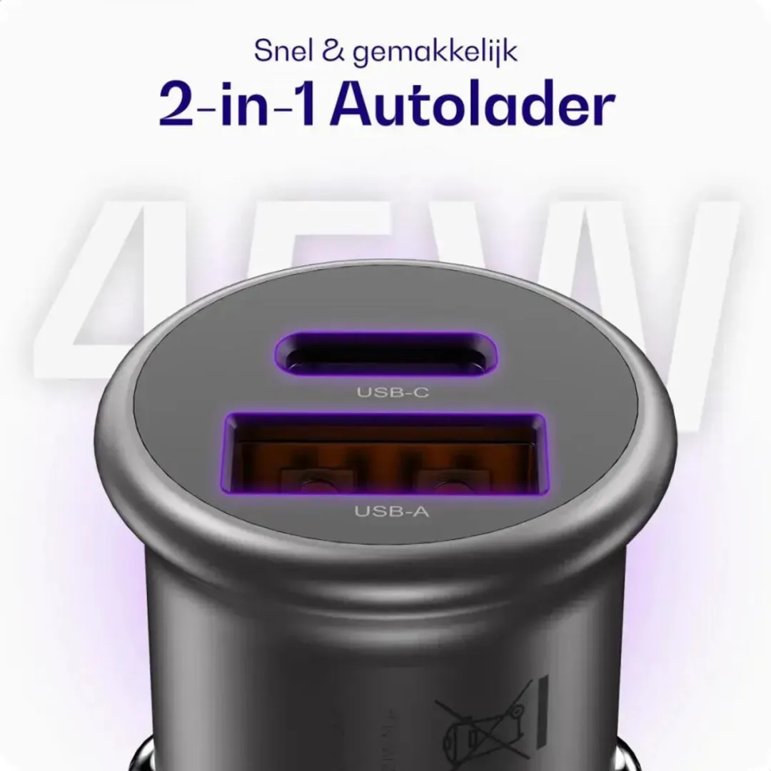 Buddi Way Universele Telefoonhouder Auto - 45W Autolader + 60W USB-C Kabel - 1m