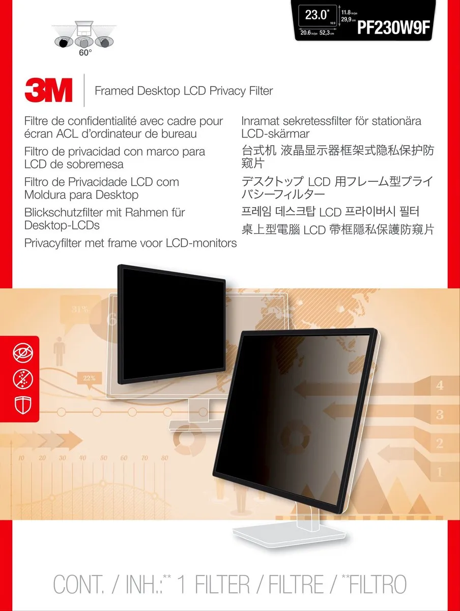 3M PF230W9F Privacyfilter 23" 16:9 - Zwart