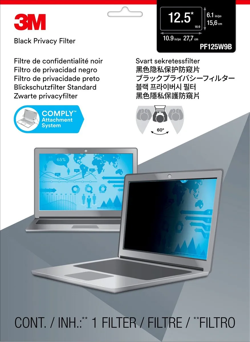 3M Privacy Filter PNZVZN07 - 27,7x15,6cm - Zwart