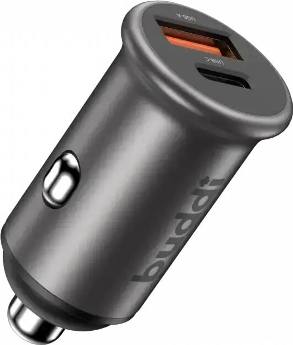 Buddi Way Universele Telefoonhouder Auto - 45W Autolader + 60W USB-C Kabel - Zwart/Grijs