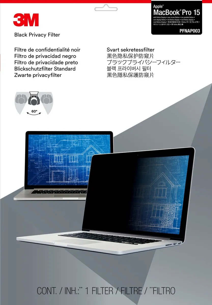 3M Privacyfilter 7100077404 - Apple MacBook Pro 15 Retina - Zwart/Doorschijnend