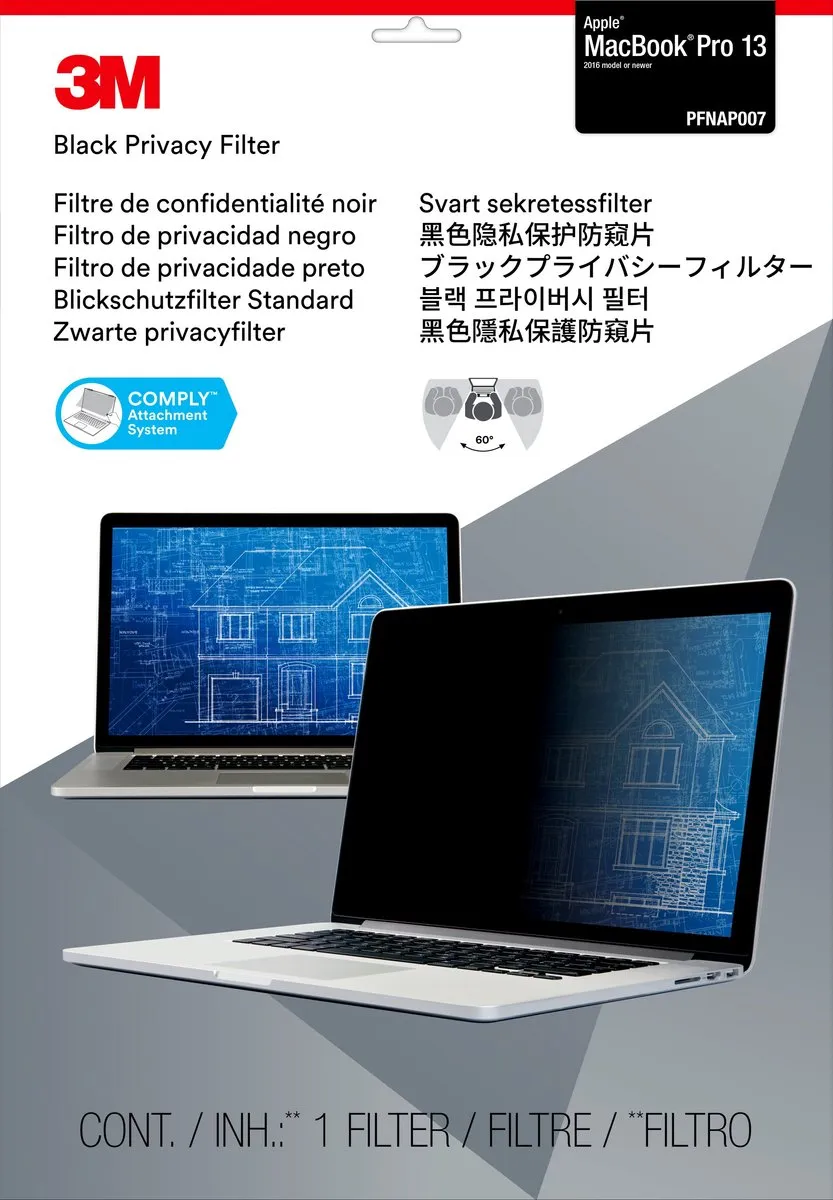 3M 7100115681 Privacyfilter MacBook Pro 13" 2016 - Zwart