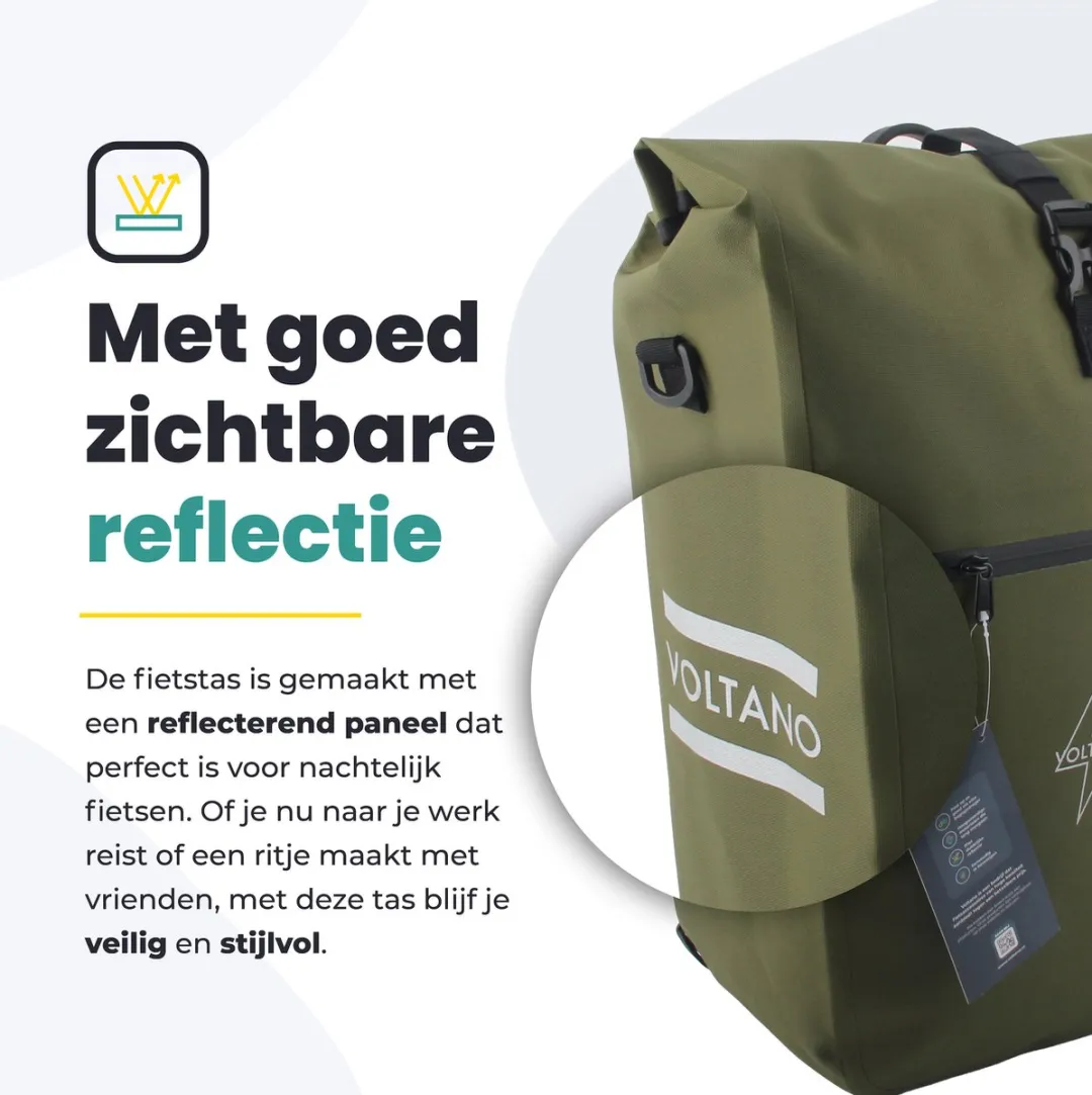 Voltano Luxe E-bike Fietstas 28L Mos Groen - Waterdicht - afbeelding 6 van 6