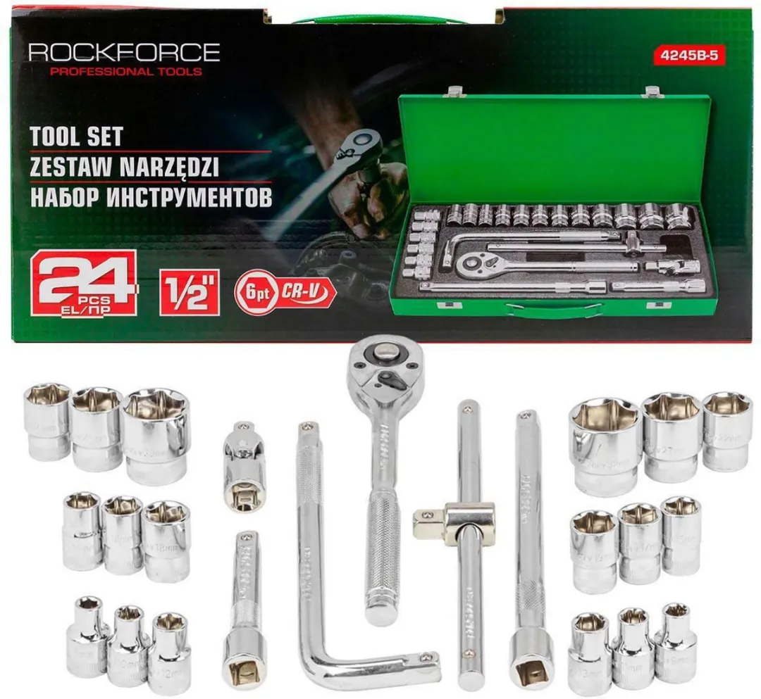 Beta Rockforce RF-4245B-5 Dopsleutelset 24-delig - 1/2" - Cr-V Staal