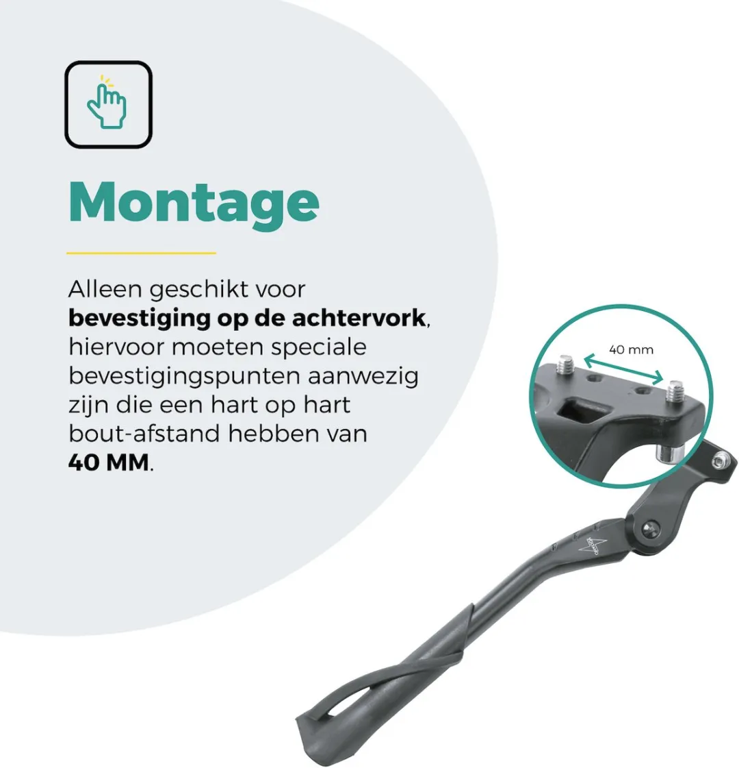 Voltano Enkele Fietsstandaard Verstelbaar 24-28" - 40mm Montage - Zwart