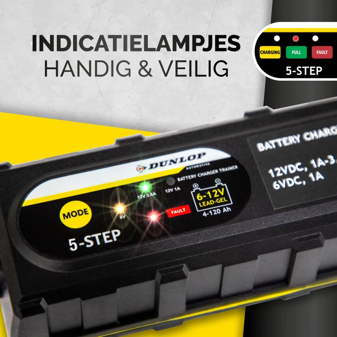 Dunlop Acculader 12V - IP65 - Zwart