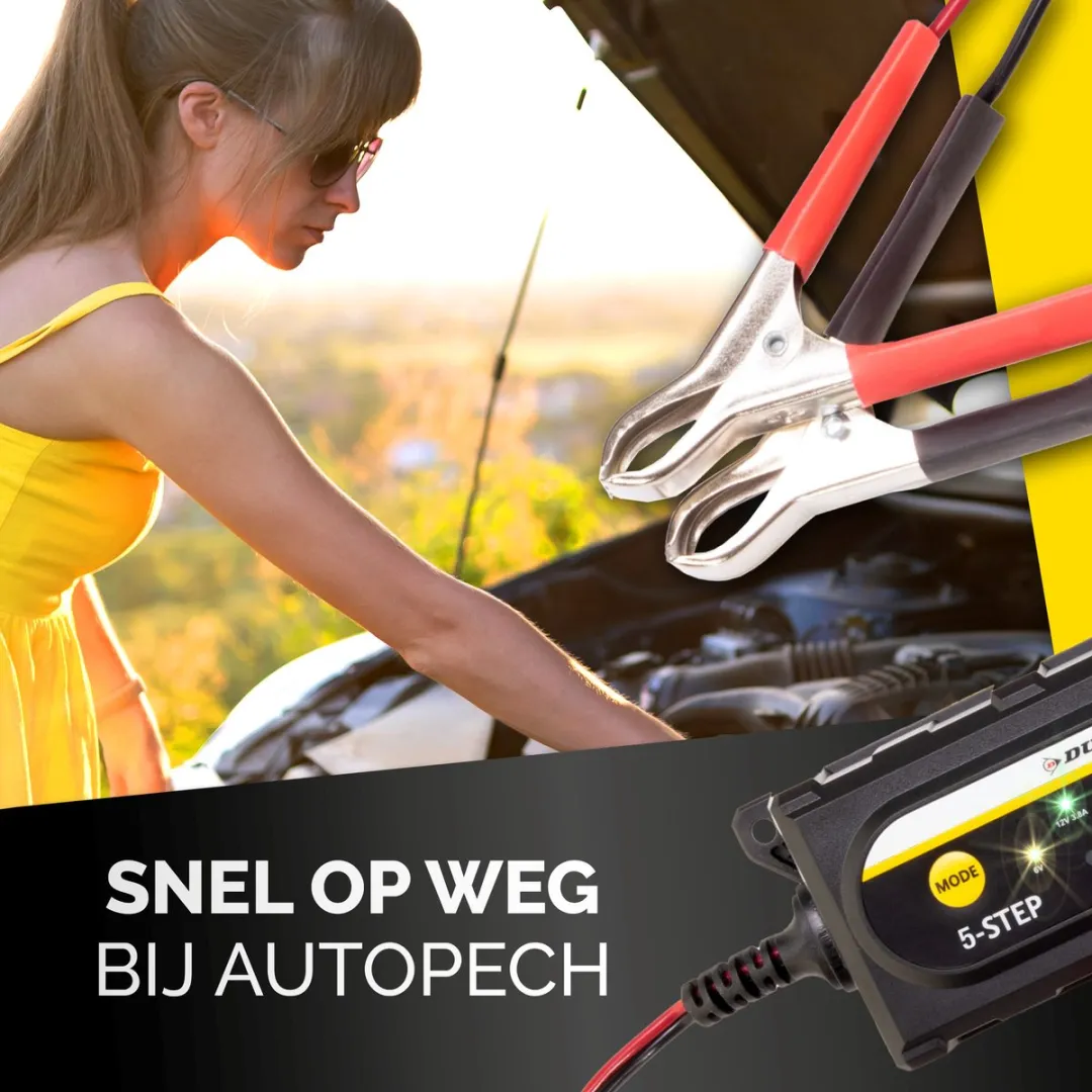 Dunlop Acculader 12V - IP65 - Zwart