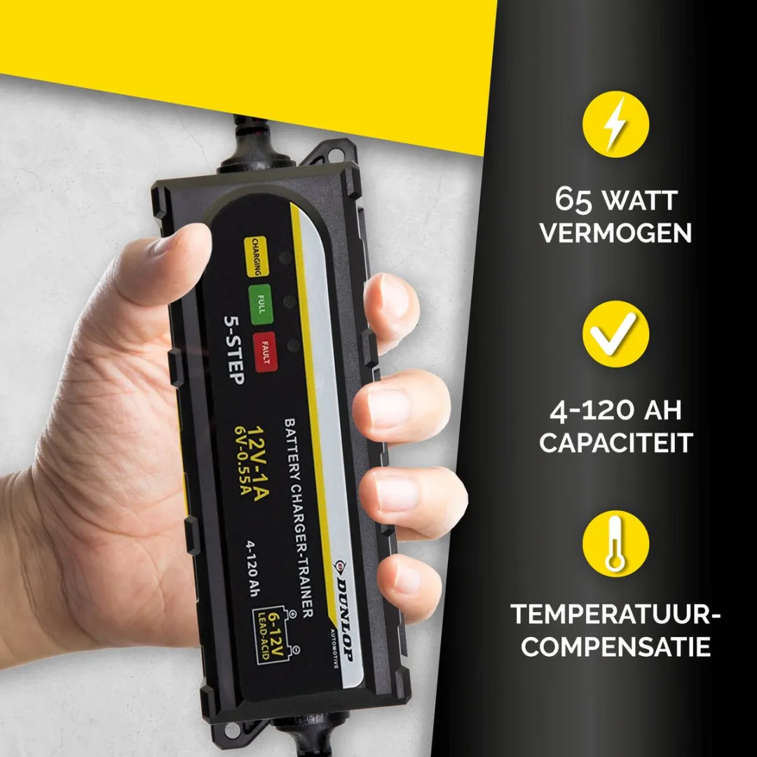 Dunlop Acculader 12V - IP65 - Zwart