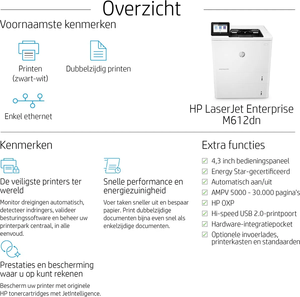 HP LaserJet Enterprise M612dn - 650 Vel - Wit