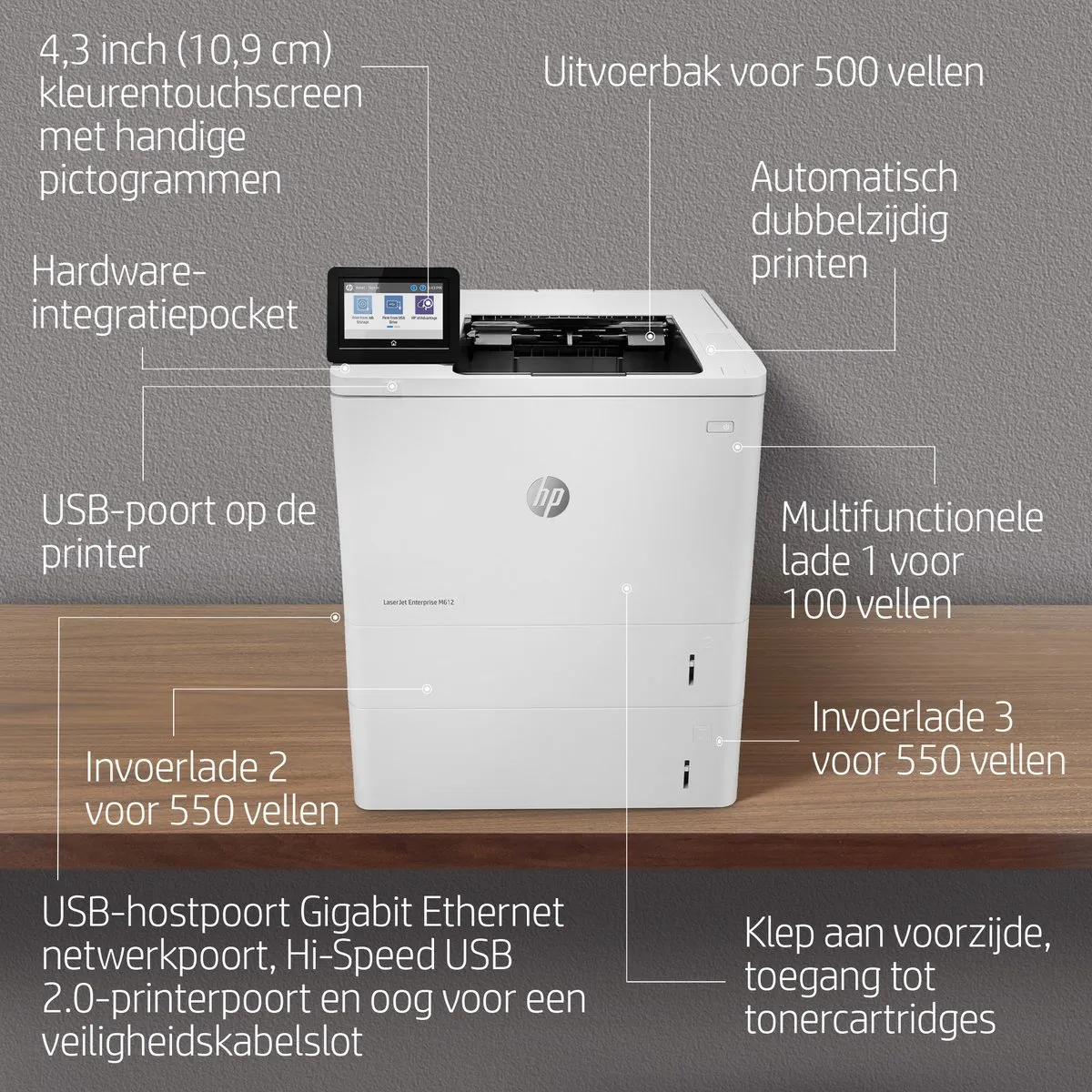 HP LaserJet Enterprise M612dn - 650 Vel - Wit