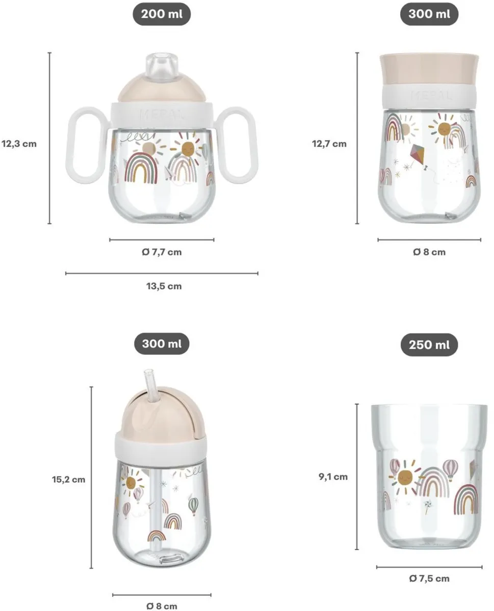 Mepal Mio Beker Set - 4 Stuks 200-300ml Sunshine & Rainbow