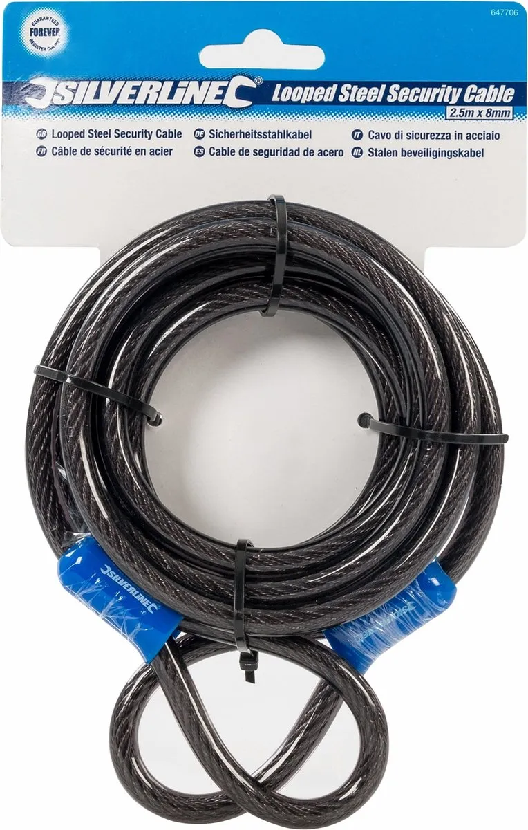 Silverline Stalen Beveiligingskabel 2,5m Ø8mm - Weerbestendig