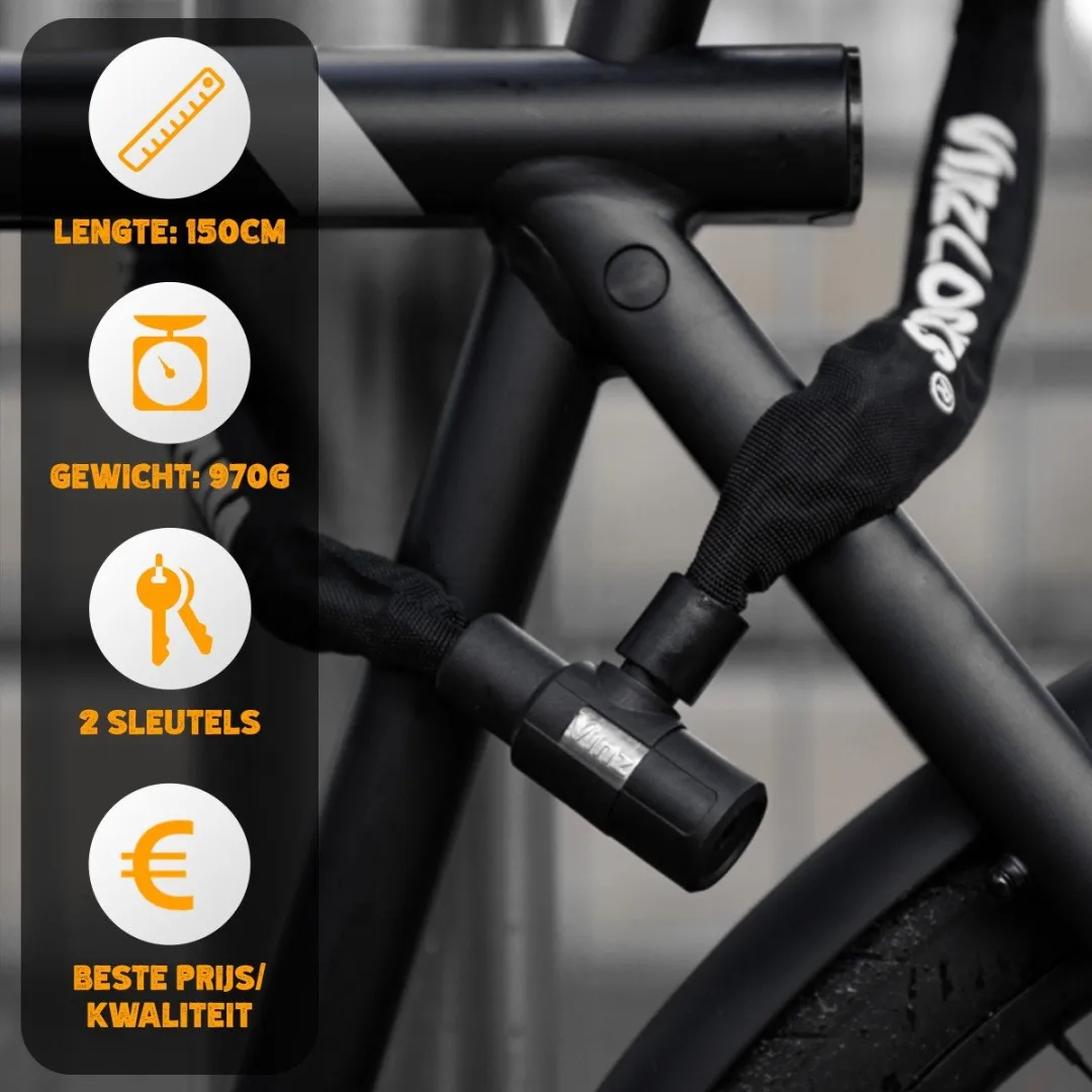 VINZ Ventoux Kettingslot 150cm - Lichtgewicht - Zwart - afbeelding 6 van 6