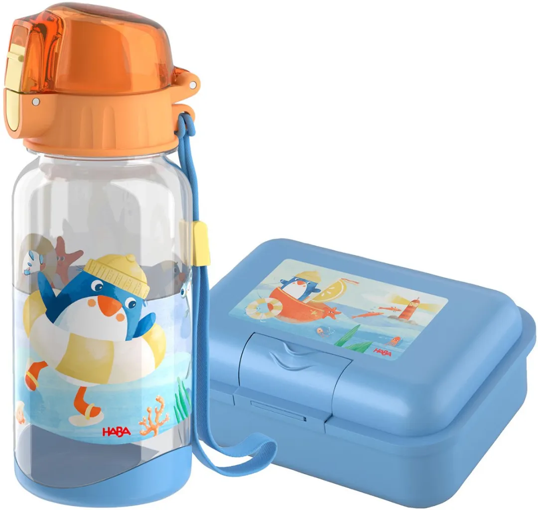 Haba Penguin Brooddoos & Drinkfles - 0,4L Lichtblauw - afbeelding 6 van 6