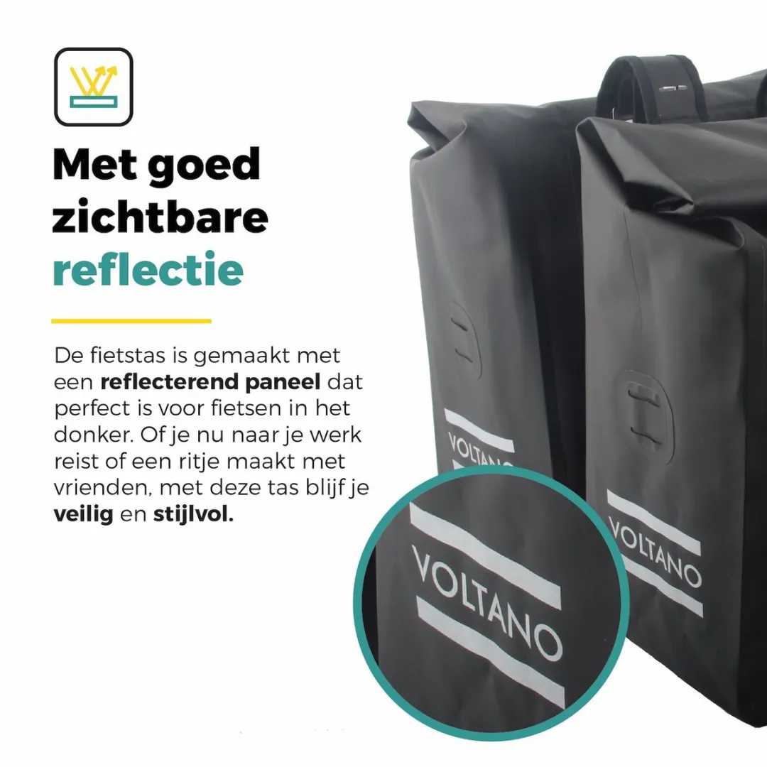 Voltano Dubbele Rolltop Fietstas 50L - Zwart