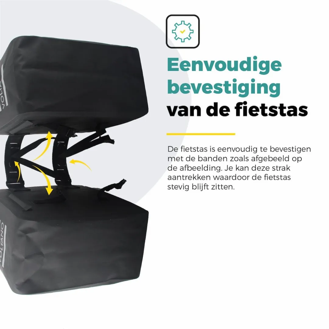 Voltano Dubbele Rolltop Fietstas 50L - Zwart - afbeelding 6 van 6