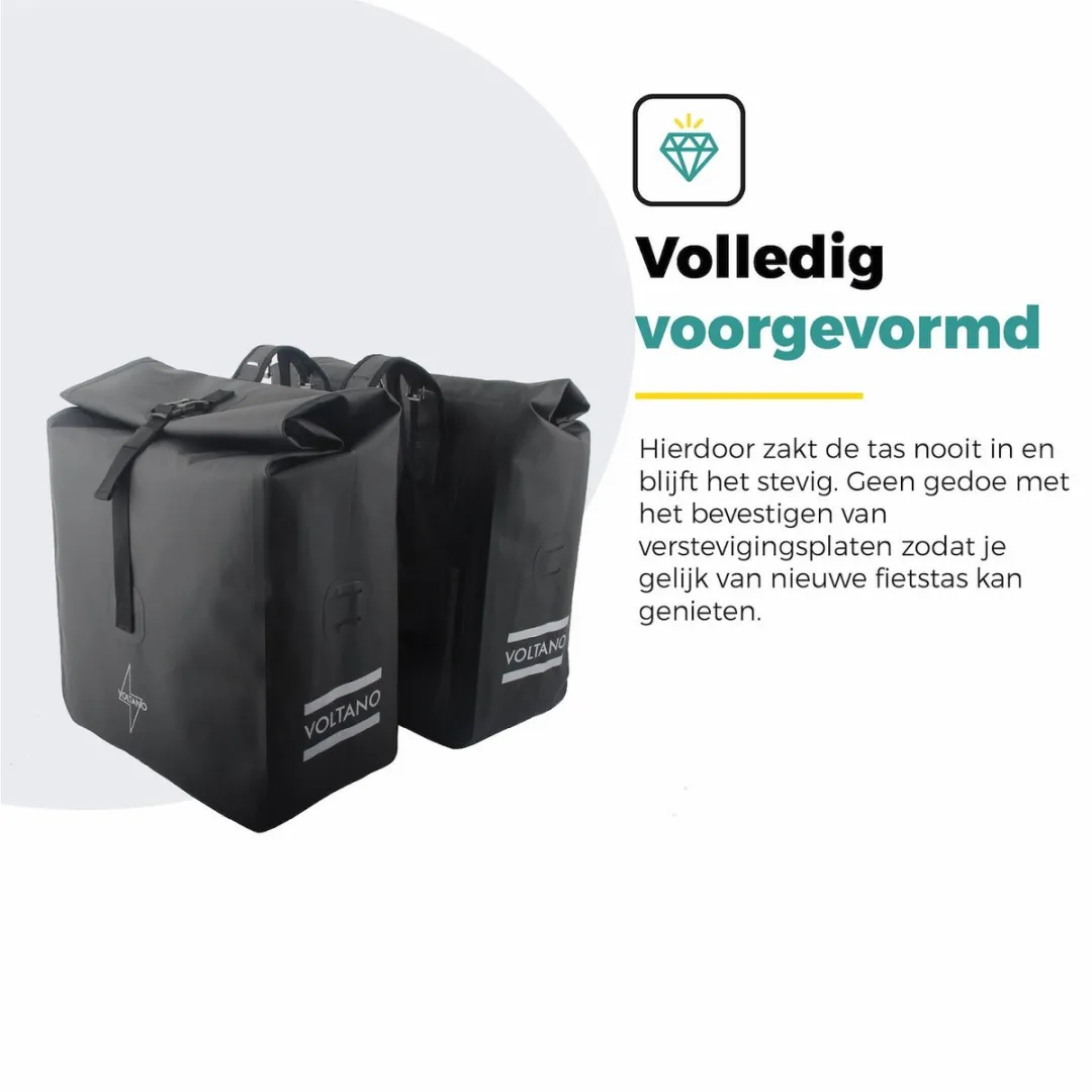 Voltano Dubbele Rolltop Fietstas 50L - Zwart