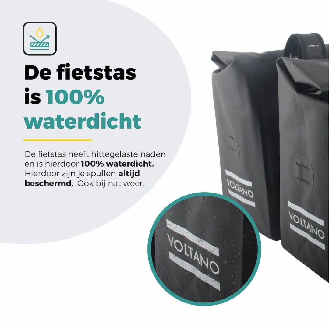 Voltano Dubbele Rolltop Fietstas 50L - Zwart