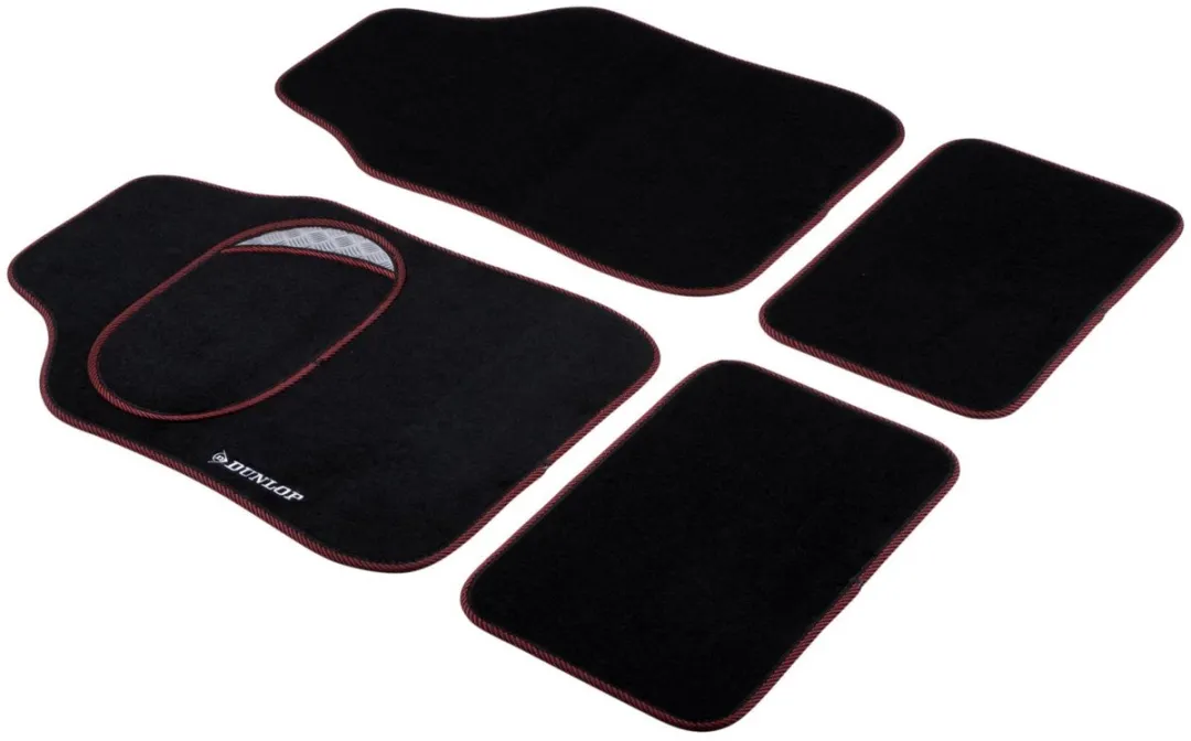 Dunlop Automatten Set 4 Stuks - 66x44cm & 28x42cm - Zwart/Rood