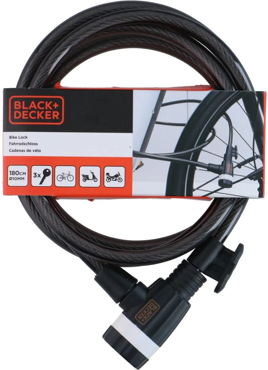 BLACK+DECKER BXCHBL7002 Fietsslot - 180cm - Zwart