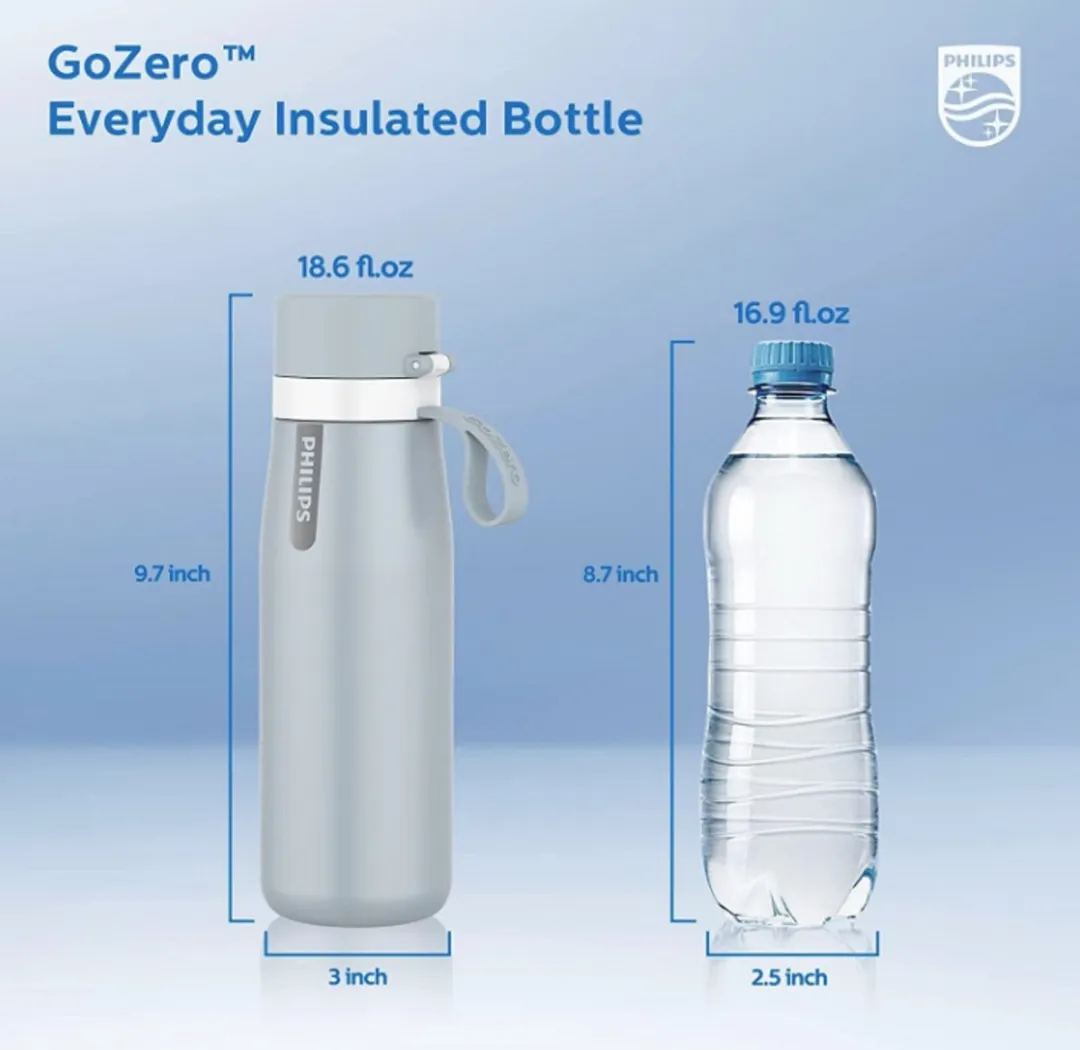 Philips GoZero Everyday Waterfles 0.55L - RVS - Blauw - 3 Filters