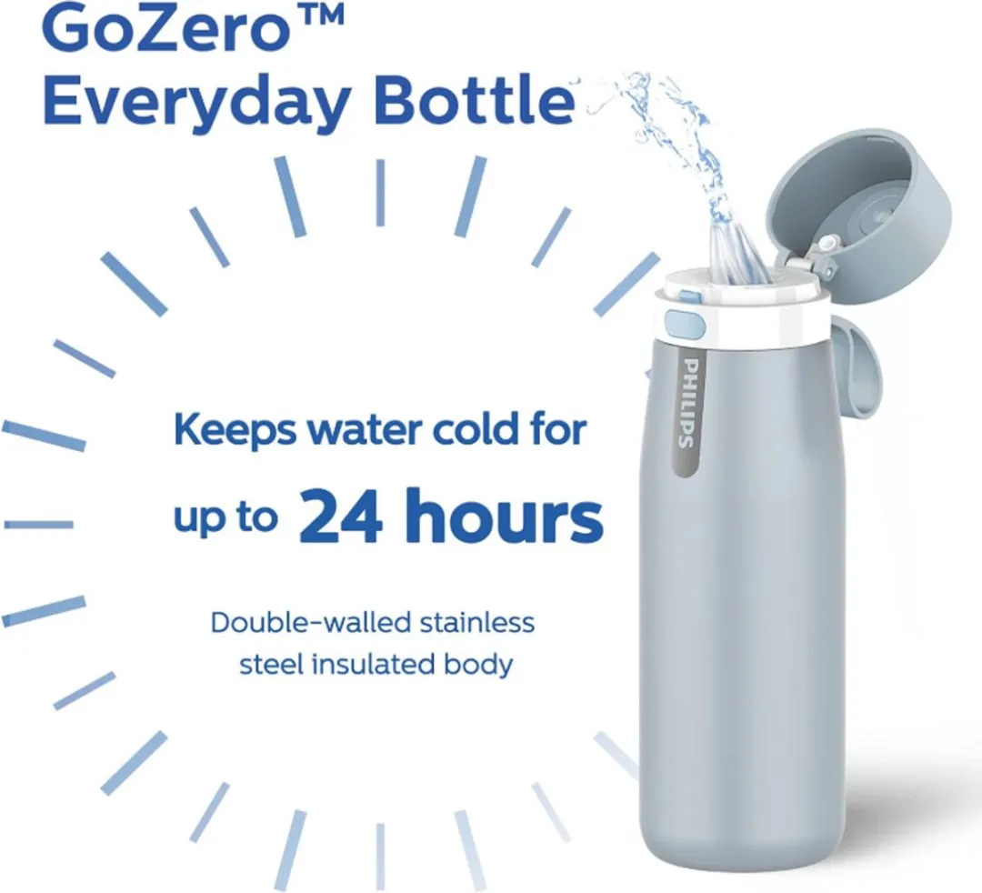 Philips GoZero Everyday Waterfles 0.55L - RVS - Blauw - 3 Filters - afbeelding 6 van 6