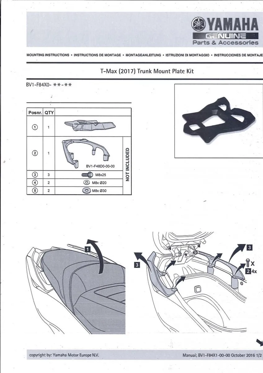 Yamaha 850 MXT NIKEN BV1-F84X0-00 Platine Support Topcase - Zwart