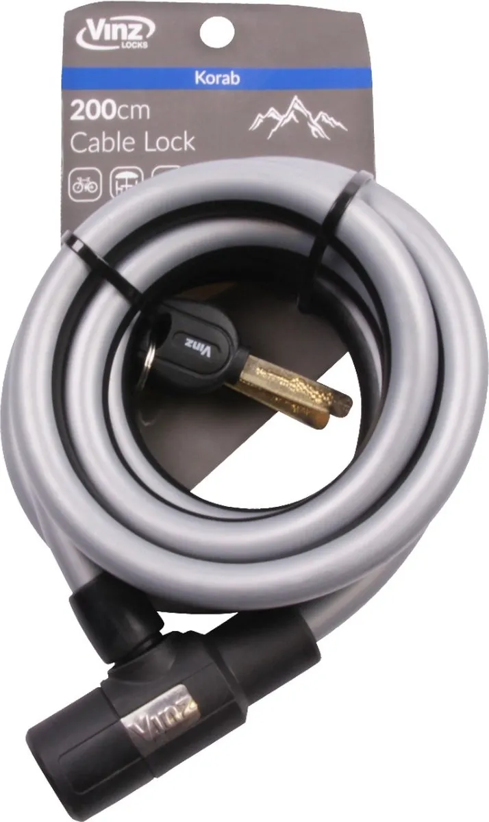 VINZ Korab Spiraal Kabelslot 15mm - 100cm - Zwart