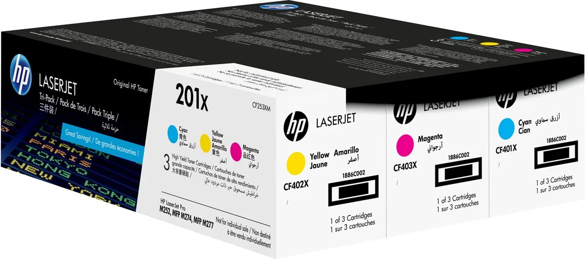 HP 201X Tonercartridge Hoge Capaciteit 3-pack - Cyaan/Magenta/Geel