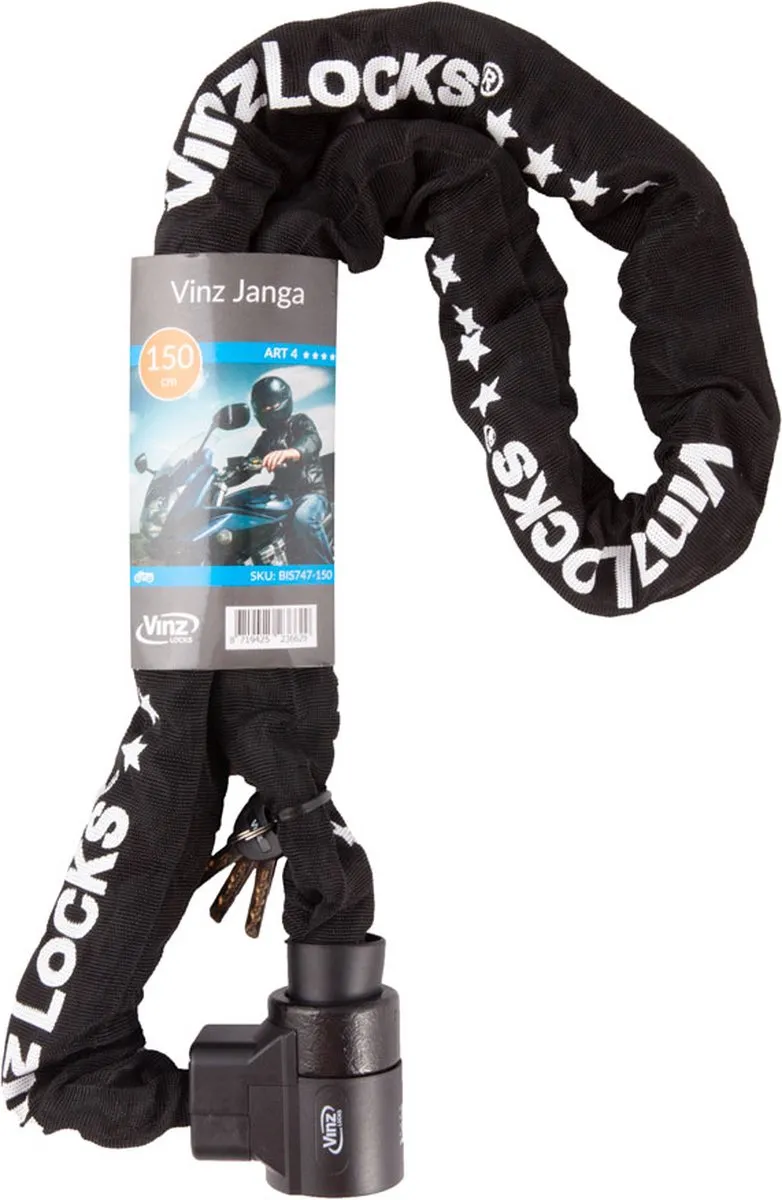 VINZ Janga ART4 Kettingslot 150cm - Zwart