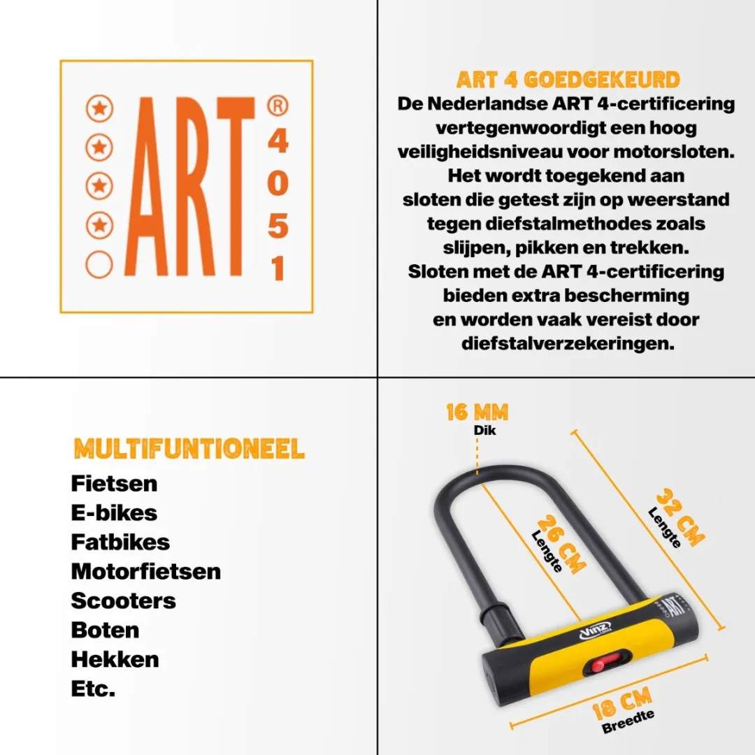 VINZ Grivola ART 4 Beugelslot - 3 Sleutels - Zwart
