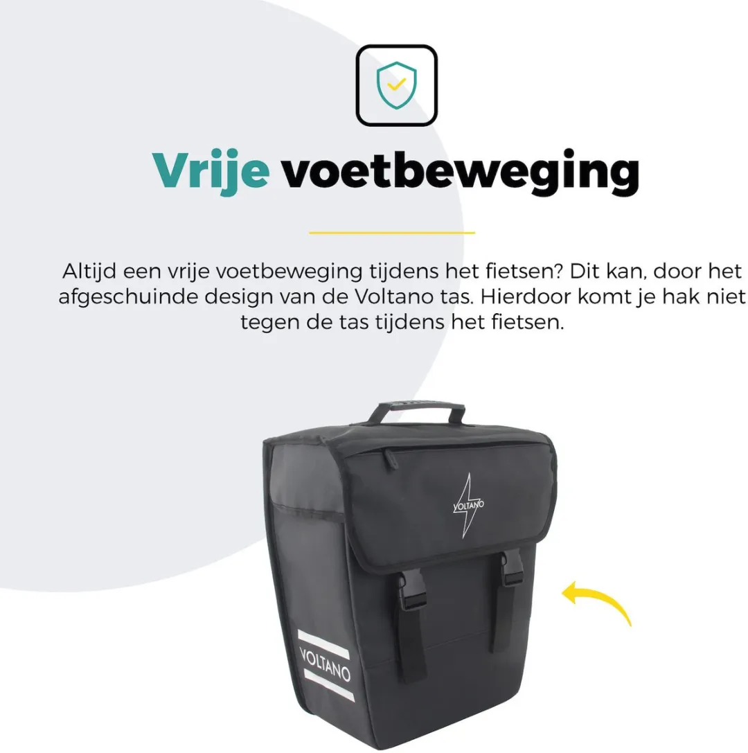 Voltano Enkele Fietstas 20L - Zwart - Afgeschuind - Waterdicht - Voorvak - Fietstas Elektrische Fiets
