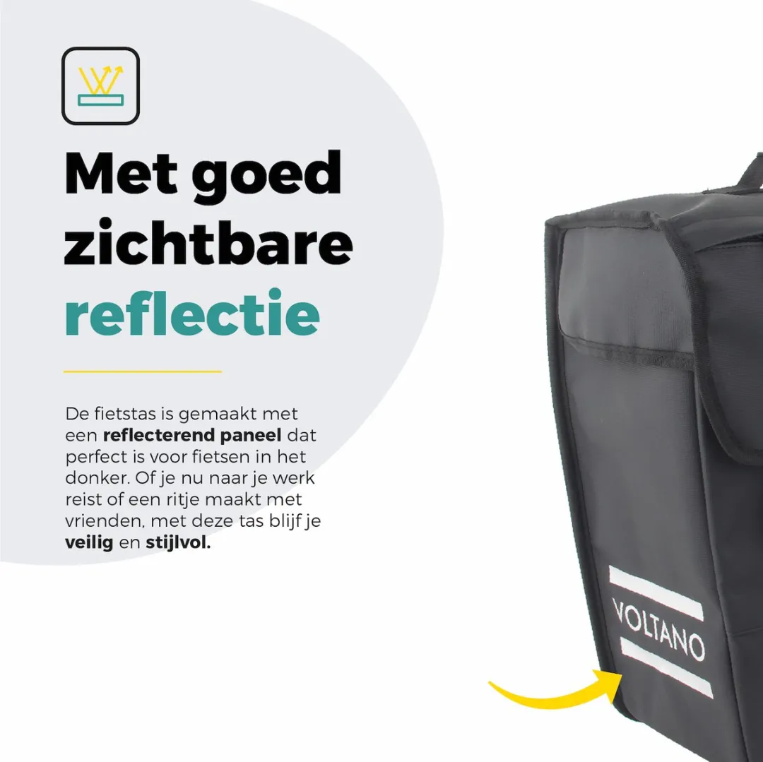 Voltano Enkele Fietstas 20L - Zwart - Afgeschuind - Waterdicht - Voorvak - Fietstas Elektrische Fiets