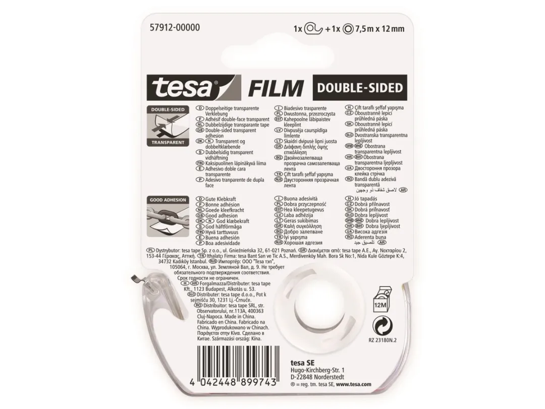 Tesa Dubbelzijdige Tape 7,5m - Dispenser - Transparant - afbeelding 6 van 6