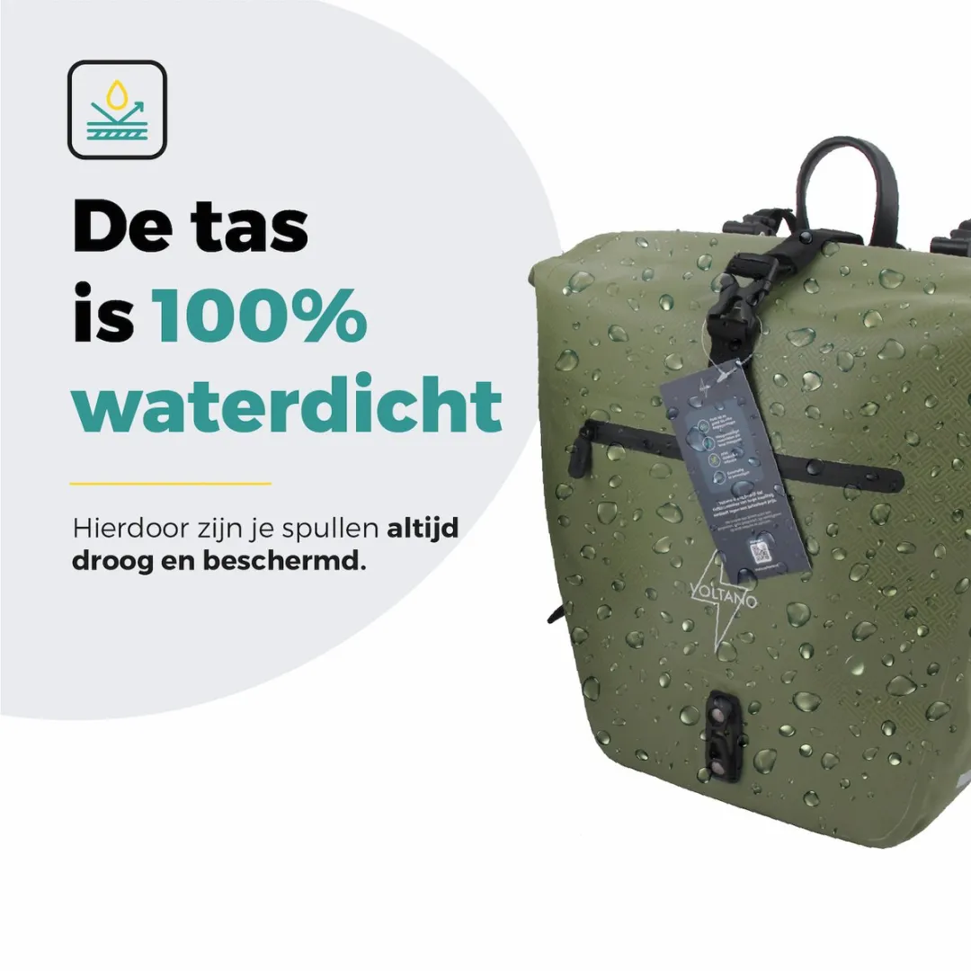 Voltano Enkele Fietstas Set E-bike 46L - Olijf Groen